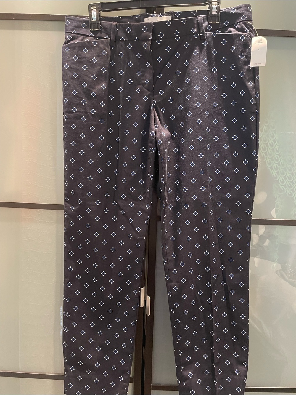 GAP Navy Ankle Pants with Light Blue Micro Diamond Print